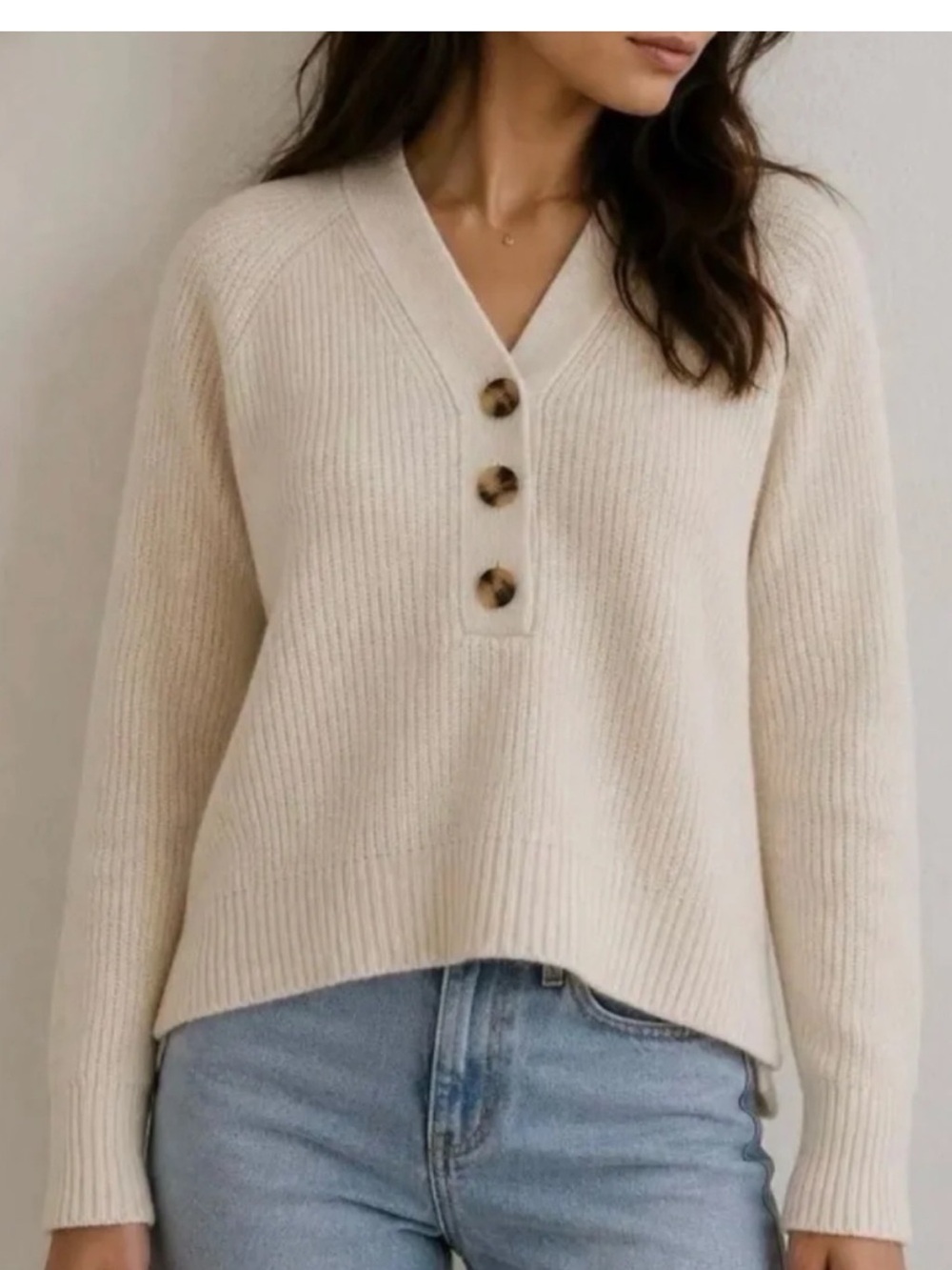 Madewell Merino Wool Blend Henley Sweater Cream Size Small